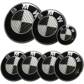 Afauto 7pcs Bmw Black-Silver Carbon Fiber Style Emblem Logo Badge Set 73-82mm